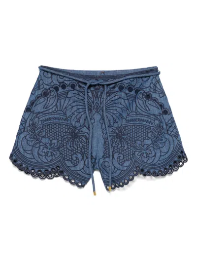 Zimmermann Women Coco Embroidered Denim Shorts In Blue