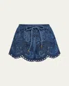 Zimmermann Womens Railway Blue Coco Embroidered Denim Shorts In Blue