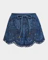 Zimmermann Womens Railway Blue Coco Embroidered Denim Shorts In Blue