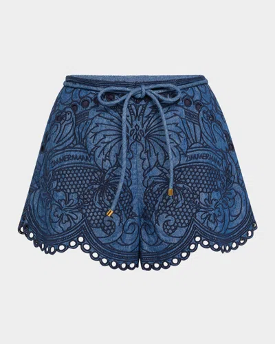 ZIMMERMANN COCO EMBROIDERED DENIM SHORTS