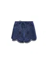 Zimmermann Coco Embroidered Denim Shorts With Scalloped Hemline In Blue