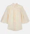 Zimmermann Cream Ramie Coco Embroidered Blouse In White