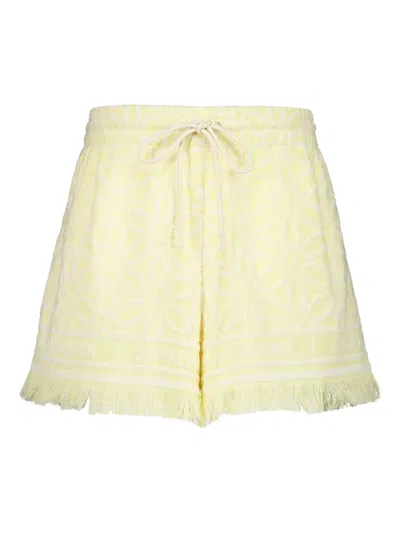 Zimmermann Coco Fringed Jacquard Shorts In Yellow