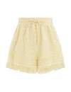 Zimmermann Coco Fringed Cotton-terry Jacquard Shorts In Yellow
