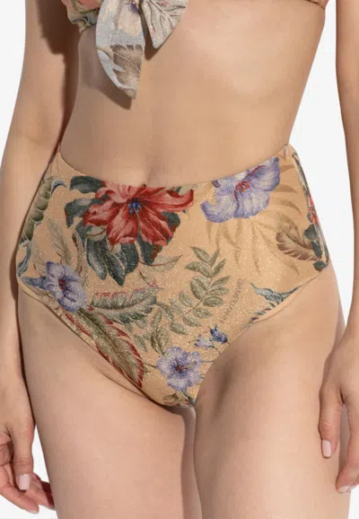 Zimmermann Coco High-waist Bikini Bottom In Brown