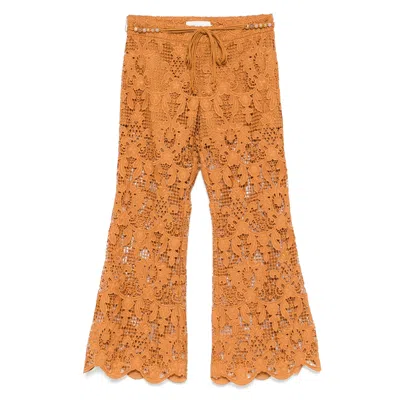 Zimmermann Coco Lace Flared Trousers In Brown