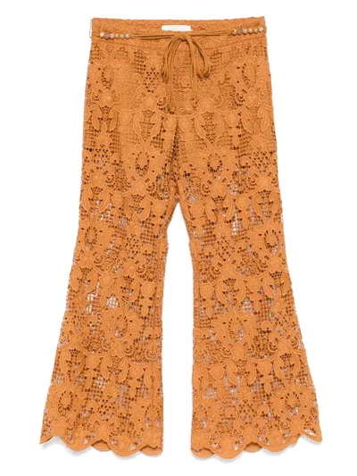 Zimmermann Coco Lace Flared Trousers In Brown