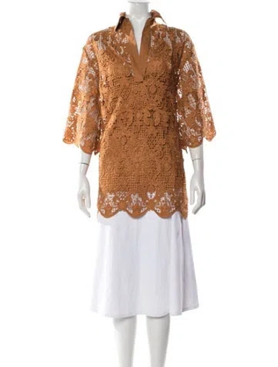 Pre-owned Zimmermann Coco Lace Tunic Lace Pattern Blouse In Orange