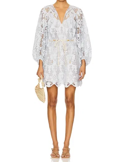 Zimmermann Coco Lace Tunic Mini Dress In Powder Blue In Gray