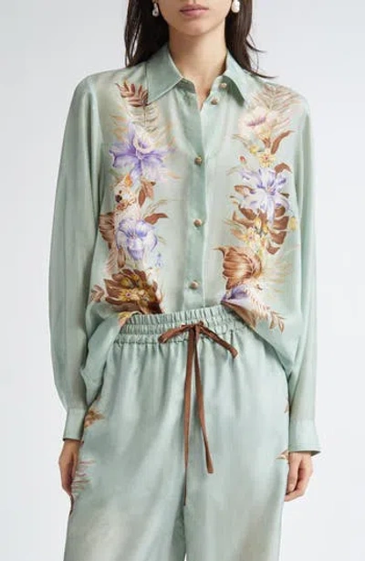 Zimmermann Coco Placed Print Silk Button-up Shirt