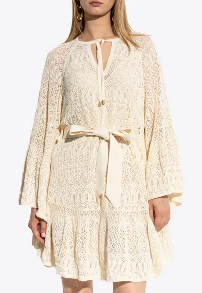 Zimmermann Coco Pointelle Lace Mini Dress In White