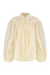 Zimmermann Cream Ramie Coco Embroidered Blouse In Neutral