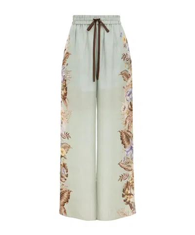 Zimmermann Coco Silk Relaxed Pants In Gray