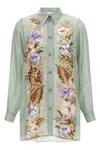 Zimmermann Floral Silk Shirt Featuring Buttoned Cuffs In Blue