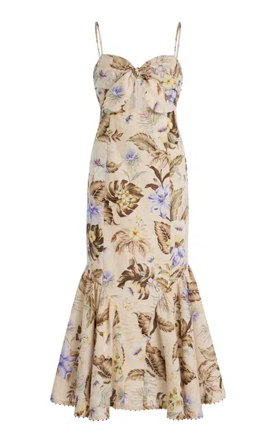 Zimmermann Coco Tie Front Midi Dress In Brown