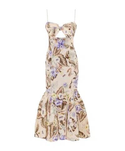 Zimmermann Coco Tie Front Midi Dress In Brown