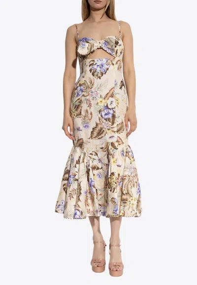 Zimmermann Coco Tie Front Midi Dress In Multi