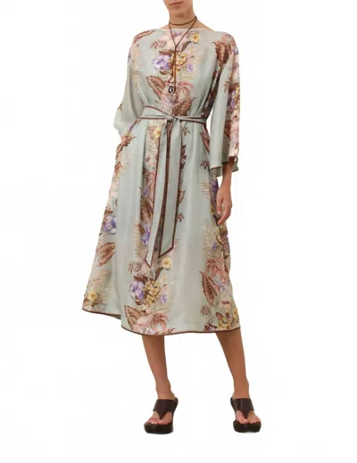 Zimmermann Coco Tunic Midi Dress In Sage Multi Floral In Gray