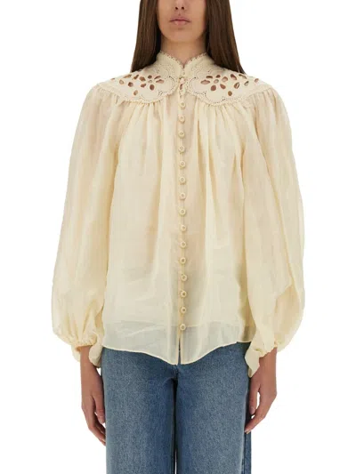 Zimmermann Coco Voluminous Embroidered Blouse In Neutral