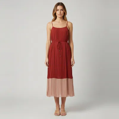 Pre-owned Zimmermann Colorblock Crepe Splice Pleat Slip Maxi Dress M In Red