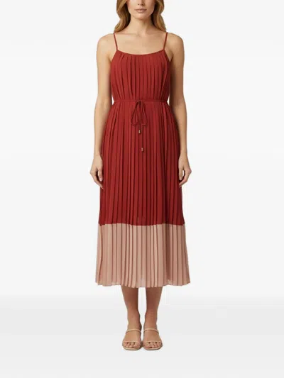 Pre-owned Zimmermann Color-block Pleated Midi Dress In Red