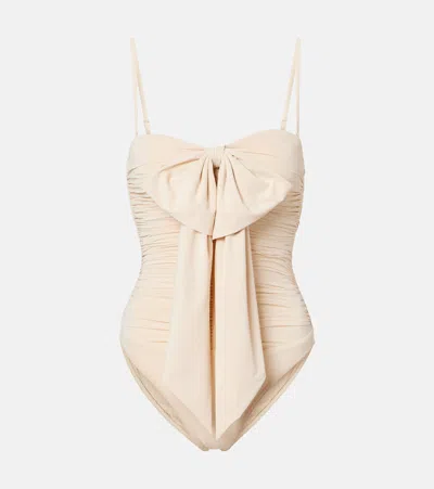 Zimmermann Como Bow-detail Draped Swimsuit In Multi