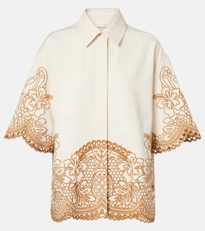 Zimmermann Como Embroidered Cotton Shirt In Neutral