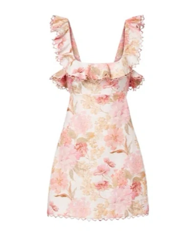 Zimmermann Como Floral Ruffled Linen Minidress In Multi