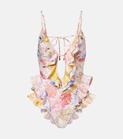 Zimmermann Como Floral Ruffled Swimsuit In Multi