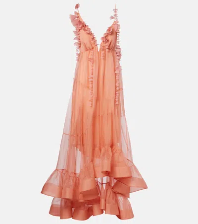 Zimmermann Como Floral-appliqué Silk Maxi Dress In Pink