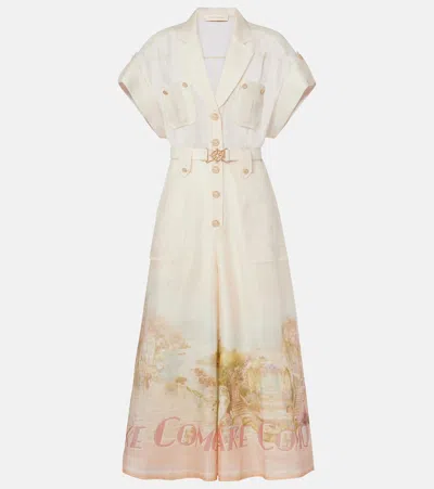 Zimmermann Como Linen And Silk Jumpsuit In White