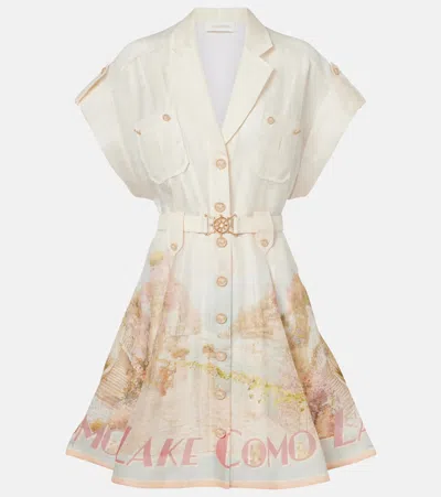 Zimmermann Como Printed Linen And Silk Shirt Dress In Neutral