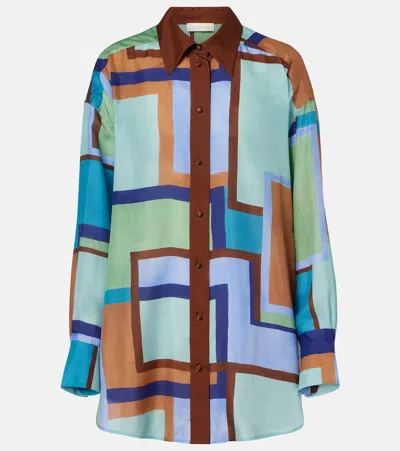 Zimmermann Como Printed Silk Satin Shirt In Green