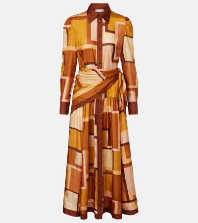 Zimmermann Como Printed Silk Shirt Dress In Brown