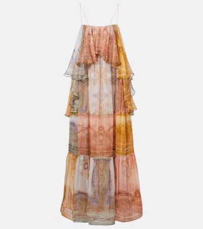 Zimmermann Como Printed Silk-blend Maxi Dress In Brown
