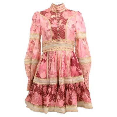 Zimmermann Concert Embellished Floral-print Dress In Pink Linen In Multi