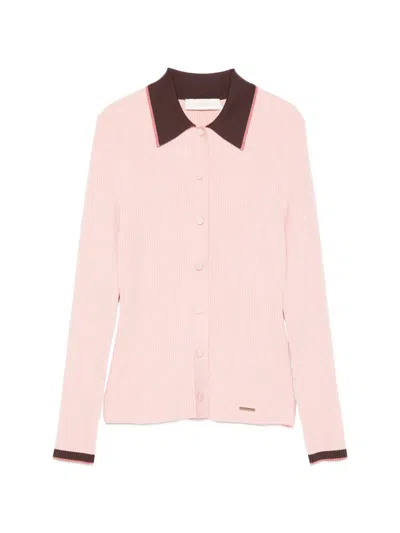 Zimmermann Contrast Rib Cardigan In Pink