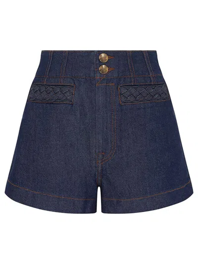 Zimmermann Contrast-stitch Mini Shorts With Welt And Patch Pockets In Blue
