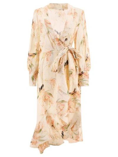 Zimmermann + Net Sustain Printed Linen Midi Wrap Dress In Red