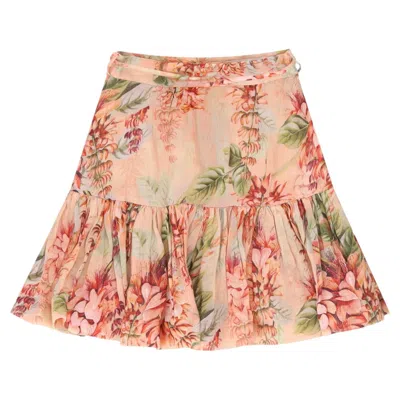 Pre-owned Zimmermann Coral Tree Print Linen Mini Skirt In Red