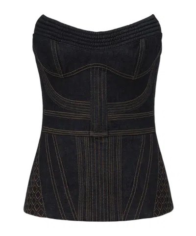 Zimmermann Corded Denim Corset In Blue
