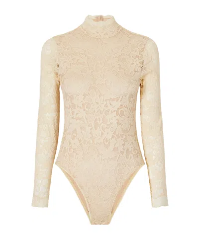 Zimmermann Corded Lace Jersey Turtleneck Bodysuit In Animal Print
