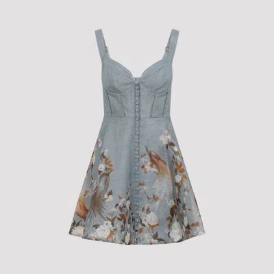 Zimmermann Cording-trim Linen-silk Mini Dress In Blue