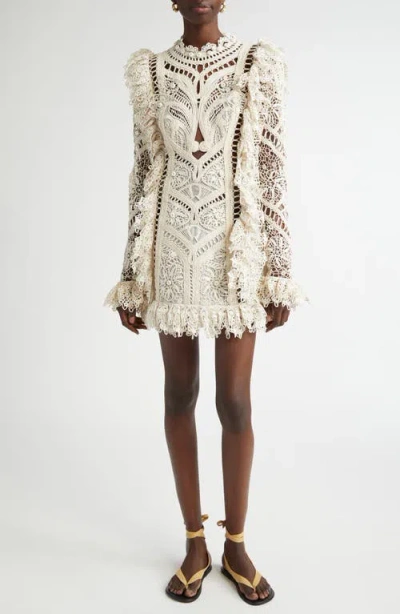 ZIMMERMANN ZIMMERMANN CORNELLI LONG SLEEVE MACRAMÉ LACE MINIDRESS
