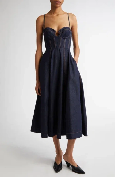 ZIMMERMANN ZIMMERMANN CORSET BODICE DENIM MIDI DRESS