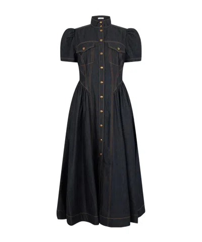 Zimmermann Corset Denim Midi Dress In Black