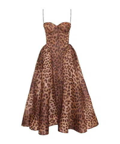 Zimmermann Crush Belted Crystal-embellished Leopard-print Linen And Silk-blend Organza Midi Dress In Multi