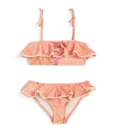 Zimmermann Kids' Cotton Crochet-trim Cascadian Bikini In Orange