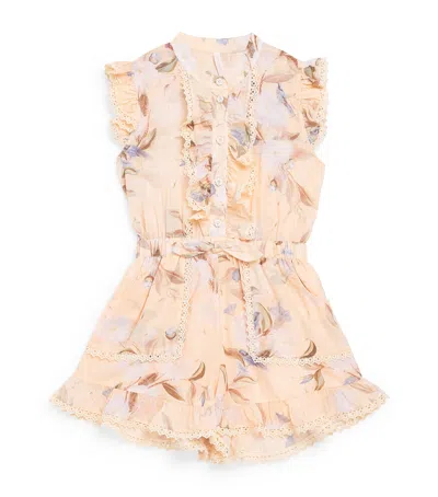 Zimmermann Kids' Cotton Crochet-trim Cascadian Frill Playsuit In Neutral