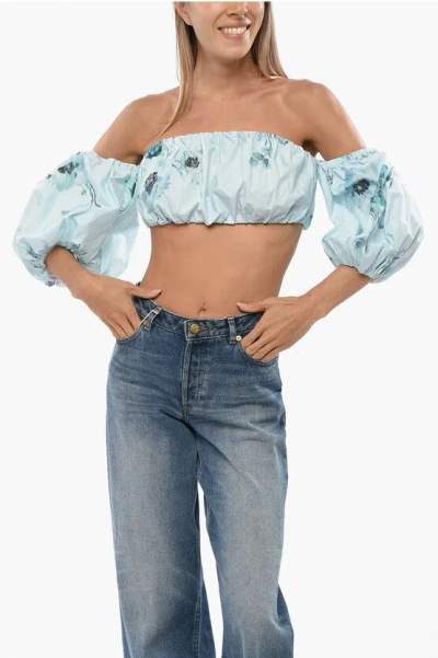 Zimmermann Cotton Cropped Top With Puff Sleeve In Blue